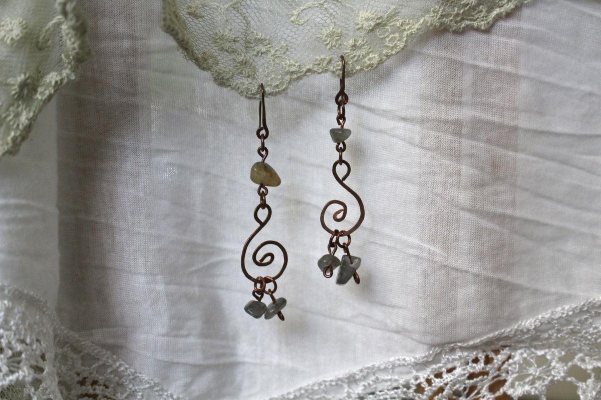 Grey Labradorite Copper Earrings