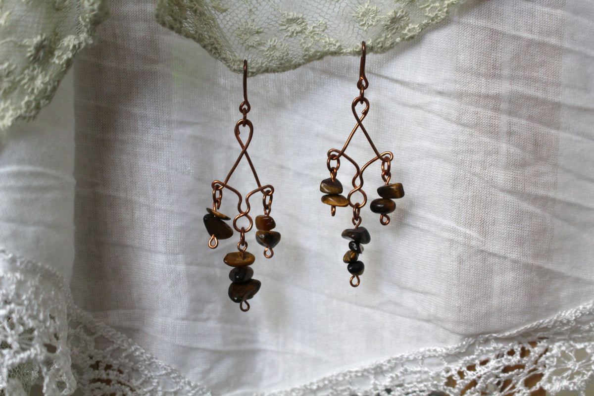 Tiger Eye Copper Earrings