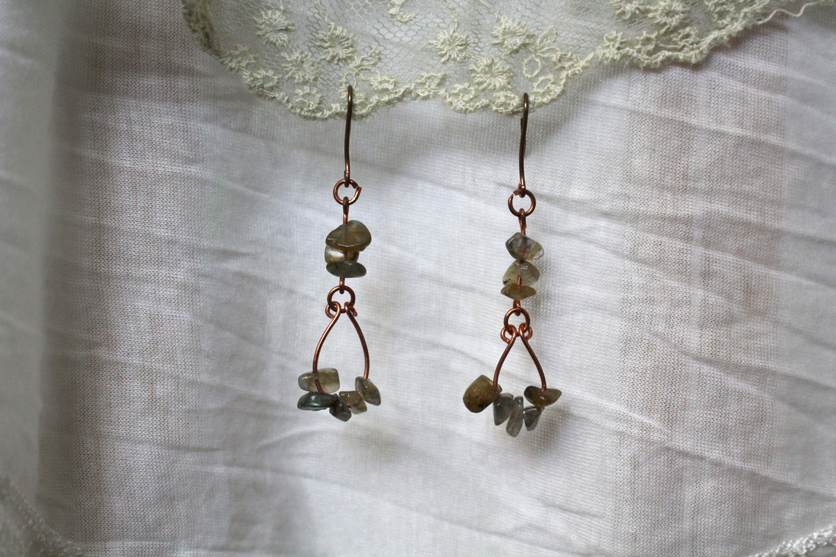 Grey Labradorite Copper Earrings