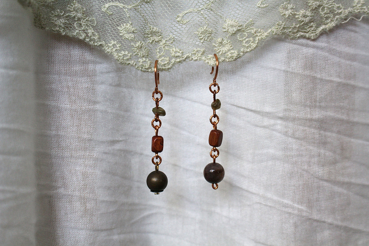 Grey Labradorite Copper Earrings