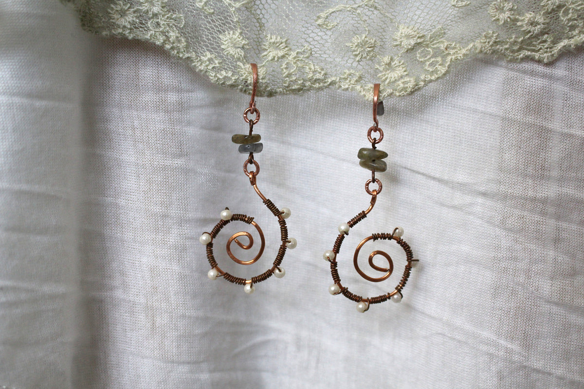 Grey Labradorite Copper Earrings