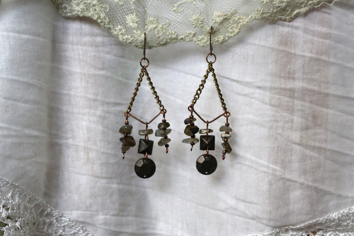 Grey Labradorite Copper Earrings