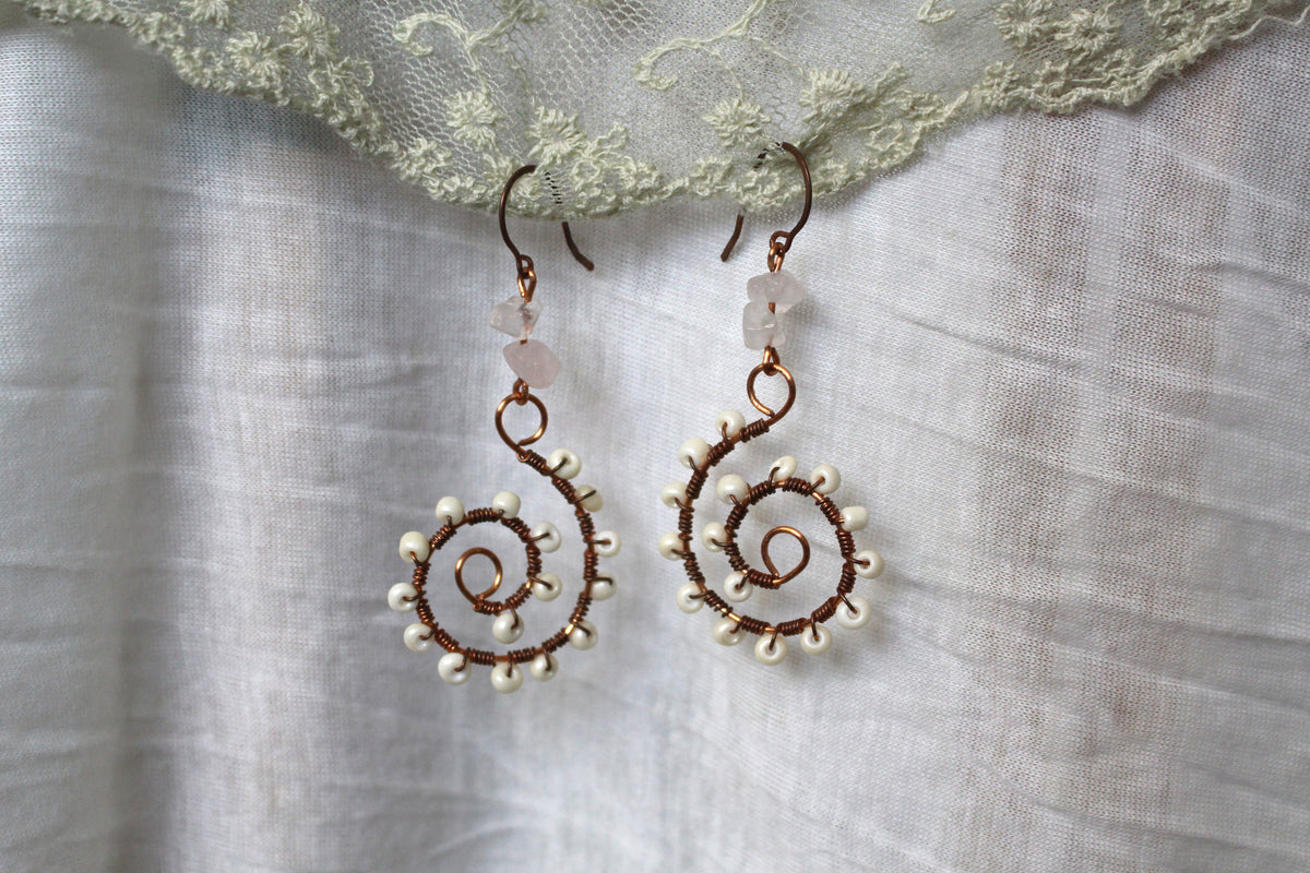 Rose Quartz Copper Earrings