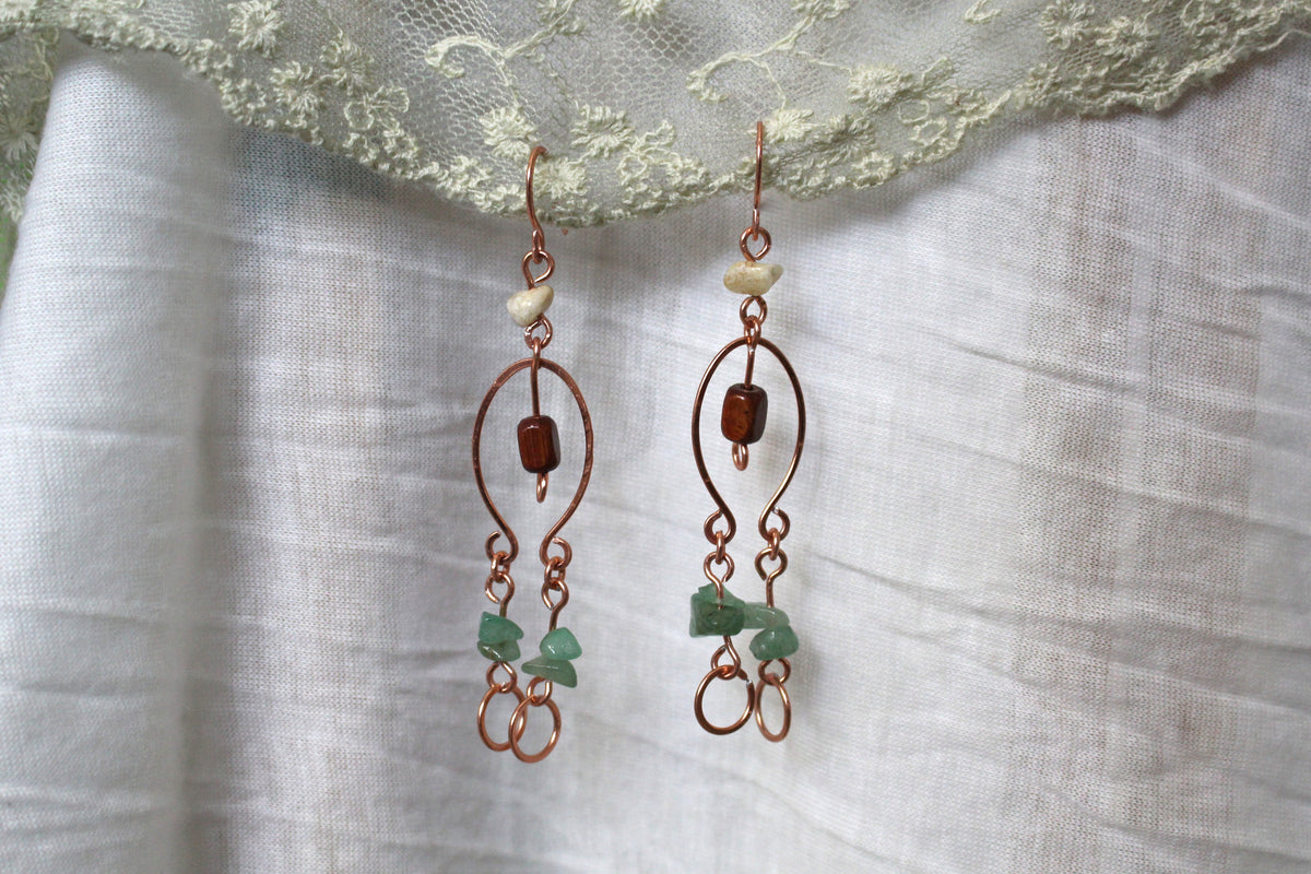 Green Aventurine and Yellow Aventurine Copper Earrings
