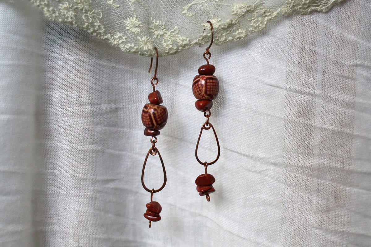 Red Jasper Copper Earrings
