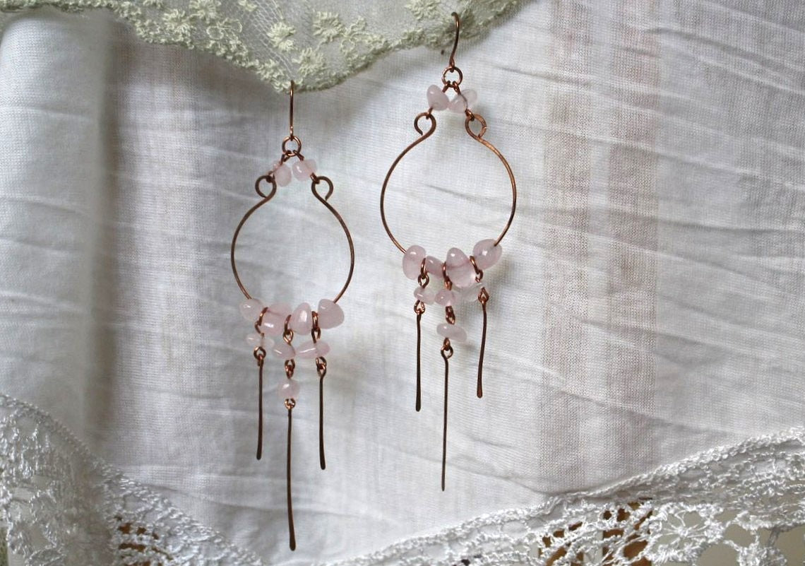 Rose Quartz Copper Earrings
