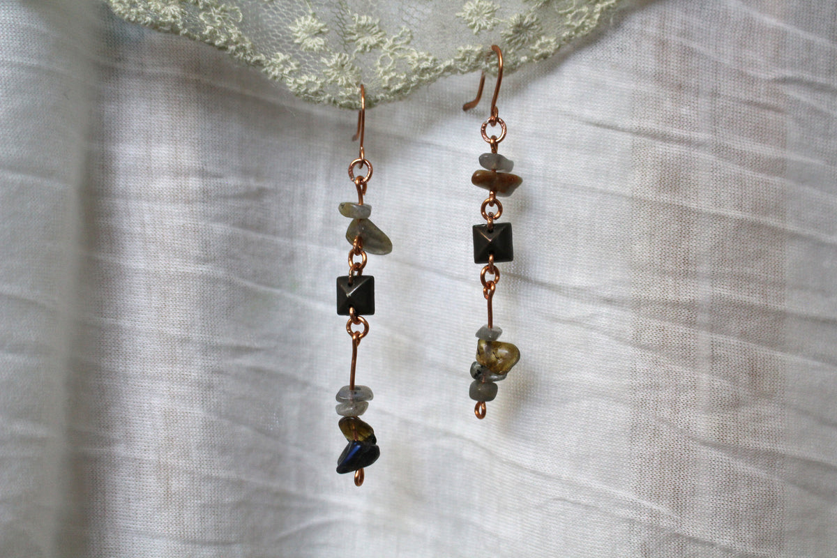 Grey Labradorite Copper Earrings