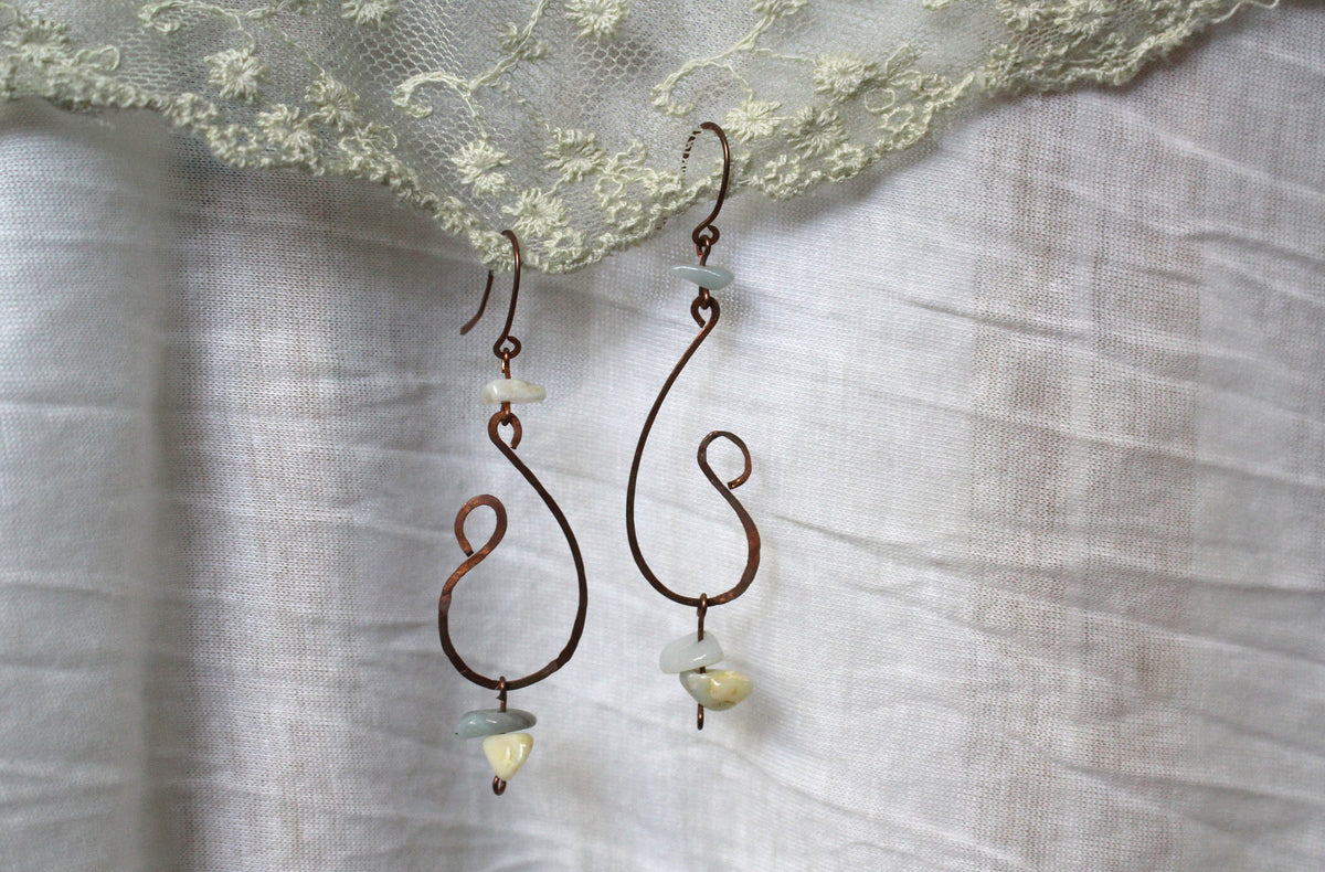 Aquamarine and Yellow Aventurine Copper Earrings