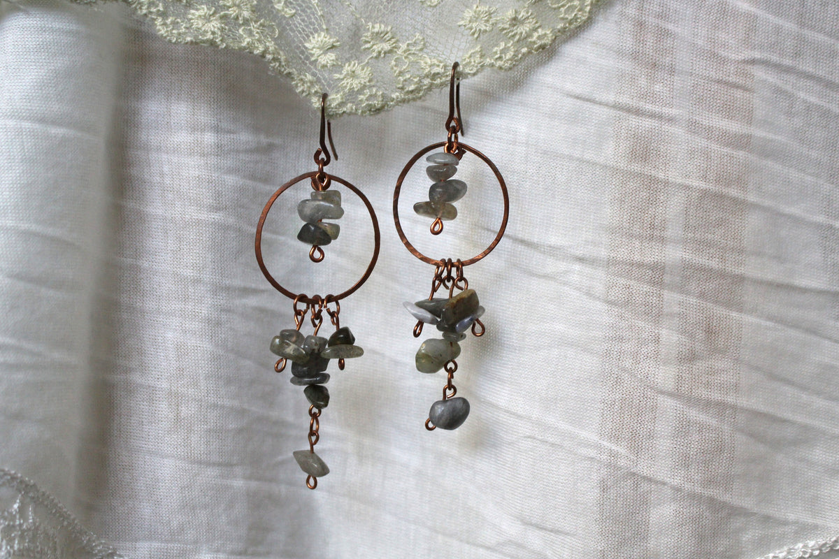 Grey Labradorite Copper Earrings