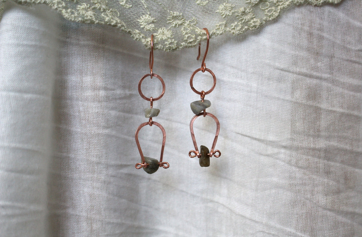 Grey Labradorite Copper Earrings
