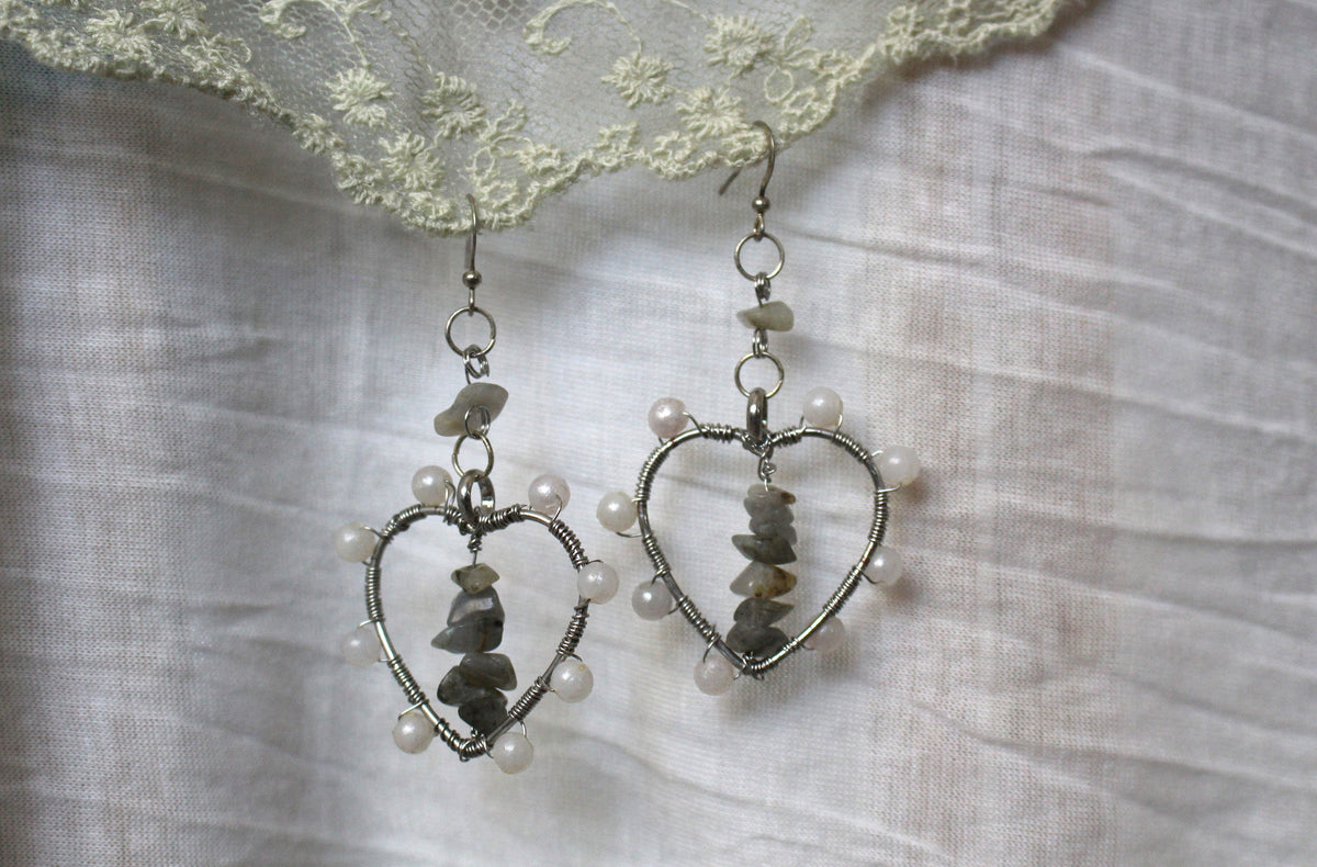 Grey Labradorite Silver Earrings