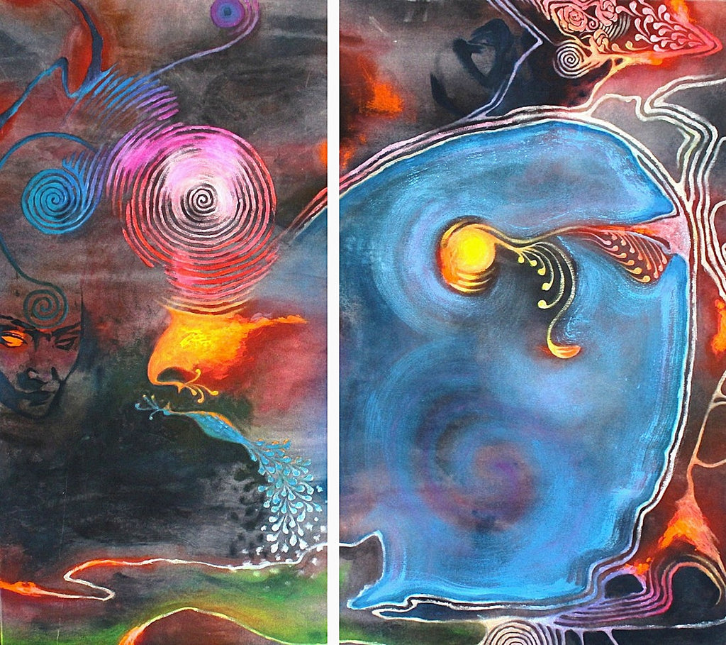 'Tango between the peacock and the phoenix' - (A5) Original Art Print & Poem